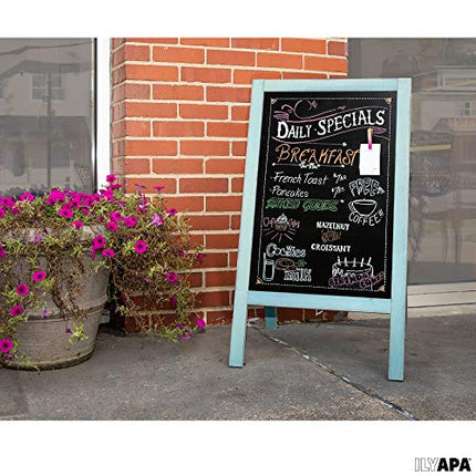 Wooden A-Frame Sign with Eraser & Chalk - 40 x 20 Inches Magnetic Sidewalk Chalkboard - Sturdy Freestanding Turquoise Sandwich Board Menu Display for Restaurant, Business or Wedding