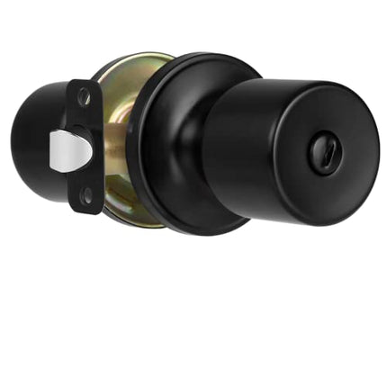 Ilyapa Privacy Door Knob for Bed/Bath - Modern Long, Black Interior Keyless Turn Thumb Locking Round Door Handle, Black 10 Pack