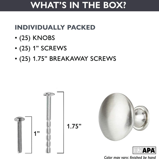Satin Nickel Kitchen Cabinet Knobs - Round Drawer Handles - 25 Pack of Kitchen Cabinet Hardware