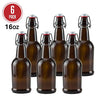 Ilyapa 16oz Amber Glass Beer Bottles for Home Brewing - 6 Pack with Airtight Rubber Seal Flip Caps