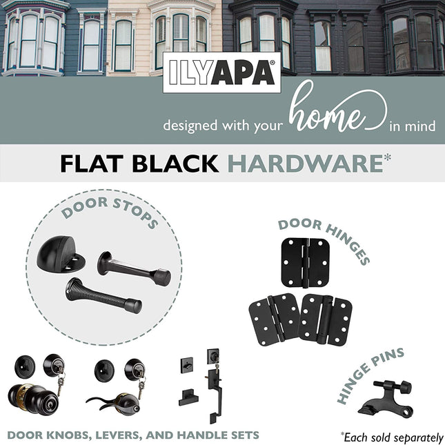 6 Pack Hinge Pin Black Door Stops -Heavy Duty Adjustable Door Stopper 2-1/2" x 1-3/4",with Black Rubber Bumper Tips