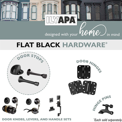 12 Pack Hinge Pin Black Door Stops -Heavy Duty Adjustable Door Stopper 2-1/2" x 1-3/4",with Black Rubber Bumper Tips