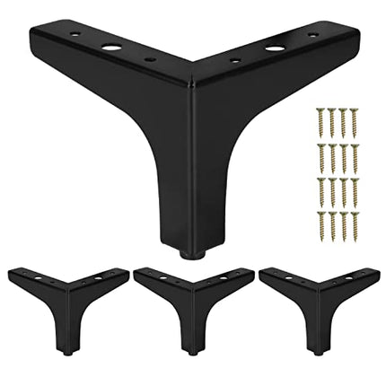 Ilyapa Triangular Metal Furniture Feet - Set of 4 Black Mid Century Modern 4 Inch Heavy Duty Replacement Furniture Leg for Sofas, Chairs, Ottomans, Cabinets