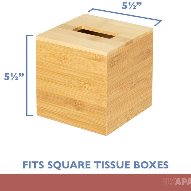 Ilyapa Bamboo Tissue Box Cover Square - Rustic Farmhouse Tissue Holder