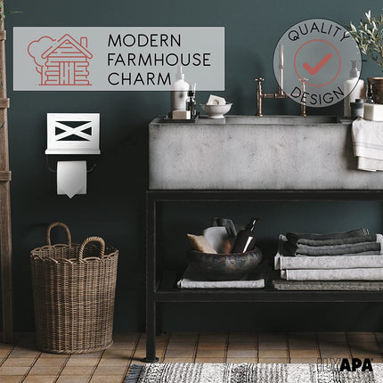 Ilyapa Farmhouse Toilet Paper Holder - Weathered White Rustic Wood Wall Mount