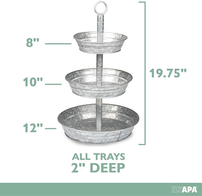 Galvanized Three Tiered Serving Stand - 3 Tier Metal Tray Platter for Cake, Dessert, Shrimp, Appetizers & More