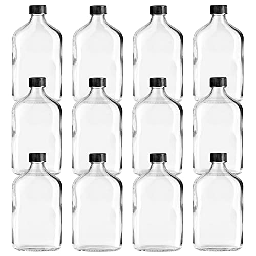 Ilyapa 350 ml Glass Flask Bottle - 12 Pack Liquor Pocket Flask with Plastic Top, Sauce, Oil, Syrup Bottle