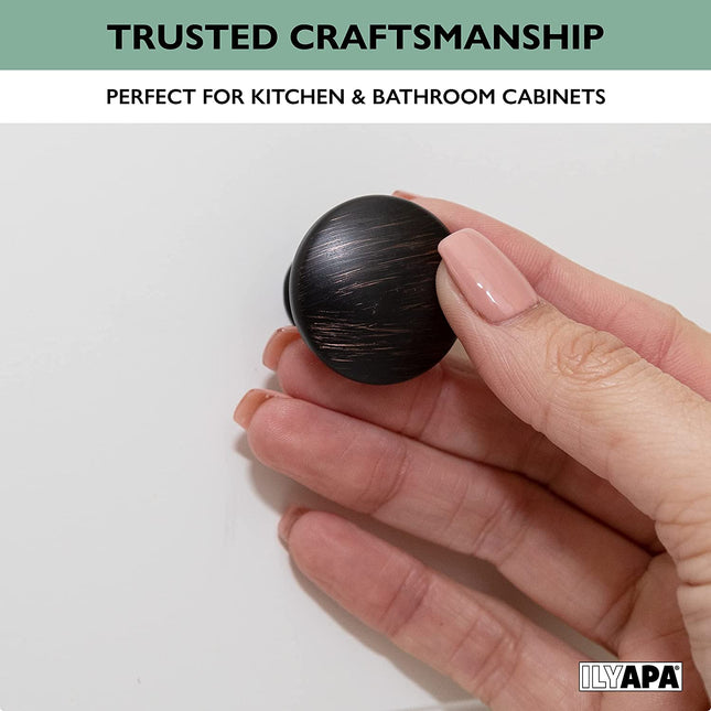 Ilyapa Oil Rubbed Bronze Kitchen Cabinet Knobs - Round Drawer Handles - 10 Pack of Kitchen Cabinet Hardware