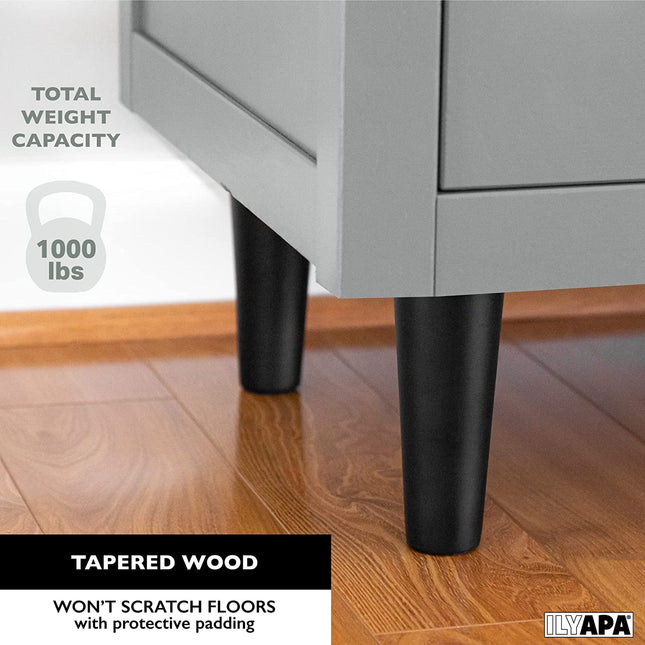 Ilyapa Wooden Furniture Feet - Set of 4 Black 6 Inch Tapered Replacement Furniture Leg for Sofas, Chairs, Loveseats, Ottoman, Dressers, End Tables