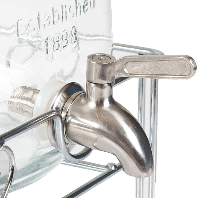 Outdoor Glass Beverage Dispenser 2 Pack with Sturdy Metal Base, Hanging Chalkboards & Stainless Steel Spigots - Double Drink Dispensers for Lemonade, Tea, Cold Water & More