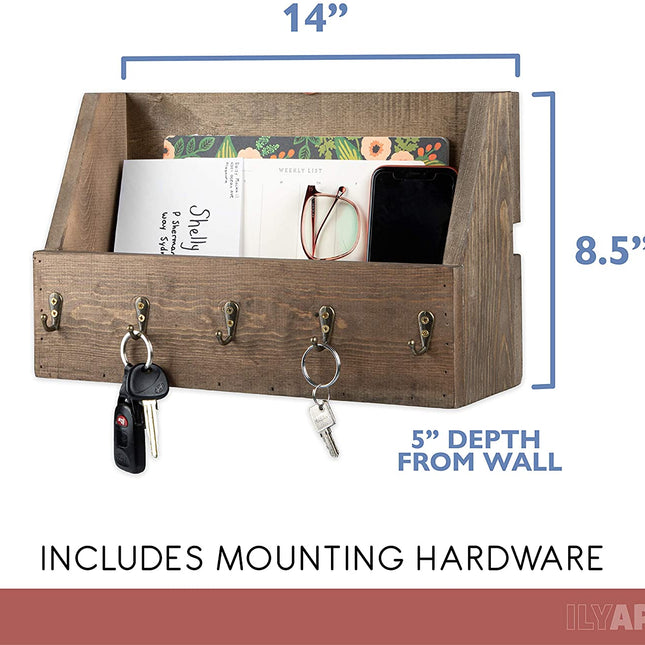 Ilyapa Rustic Wooden Key and Mail Holder - Wall Mounted