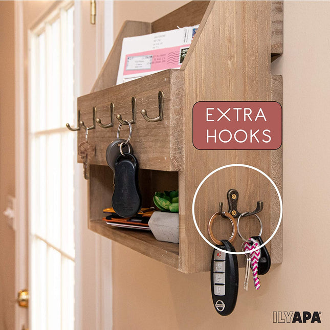 Ilyapa Rustic Wooden Key and Mail Holder with Shelf - Wall Mounted