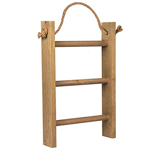 Ilyapa Hanging Towel Rack Ladder for Bathroom - Weathered Wood Blanket Ladder for Rustic Bedroom Farmhouse Decor