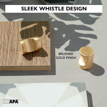Ilyapa Brushed Gold Kitchen Cabinet Knobs - Minimalist Cylindrical Whistle Knob Handles - 25 Pack of Kitchen Cabinet Hardware