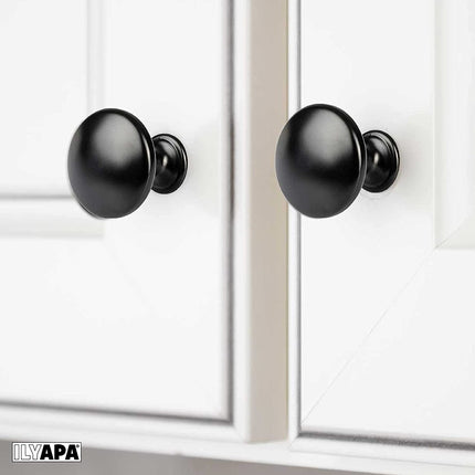 Ilyapa Matte Black Kitchen Cabinet Knobs - Round Drawer Handles - 10 Pack of Kitchen Cabinet Hardware