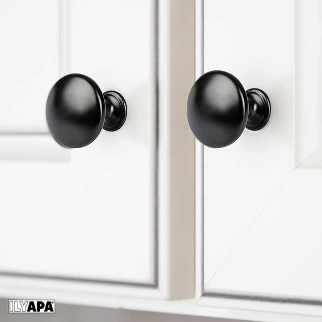 Ilyapa Matte Black Kitchen Cabinet Knobs - Round Drawer Handles - 10 Pack of Kitchen Cabinet Hardware