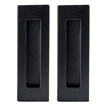 Flush Pull Handle 2 Pack, Black Stainless Steel, Concealed Screws - Barn Door Handles for Sliding Closet, Cabinet or Pocket Doors