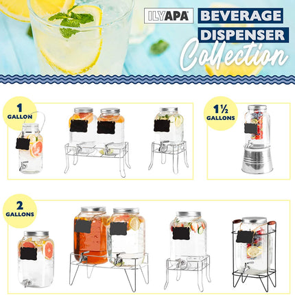 Outdoor Glass Beverage Dispenser with Sturdy Metal Base & Stainless Steel Spigot -2 Gallon Drink Dispenser for Lemonade, Tea, Cold Water & More
