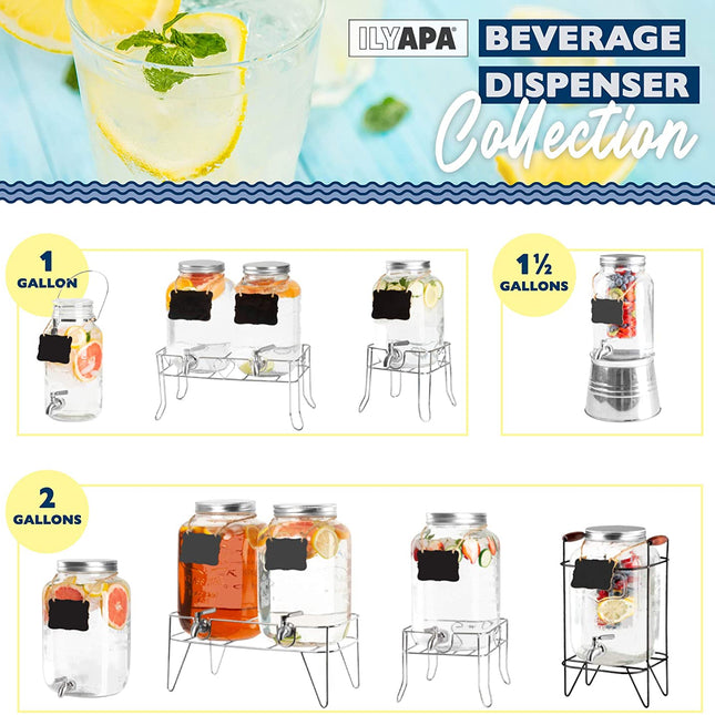 Outdoor Glass Beverage Dispenser with Sturdy Metal Base & Stainless Steel Spigot -2 Gallon Drink Dispenser for Lemonade, Tea, Cold Water & More
