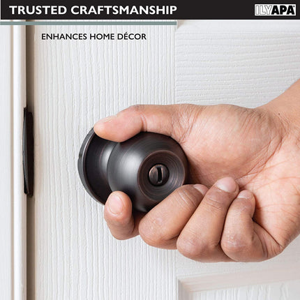 Ilyapa Privacy Door Knob for Bed/Bath - Ball, Oil Rubbed Bronze Interior Keyless Turn Thumb Locking Round Door Handle, Oil Rubbed Bronze, 6 Pack
