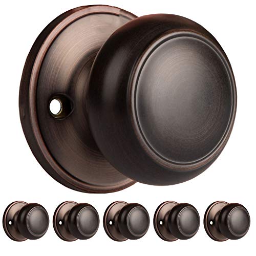 Decorative Non-Turning Dummy Door Knob Handles - Improved Oil Rubbed Bronze Finish - (6 Pack)