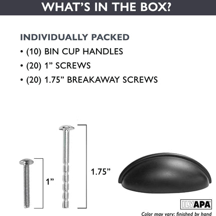 Black Kitchen Cabinet Pulls - 3 Inch Hole Center Bin Cup Drawer Handles - 10 Pack of Kitchen Cabinet Hardware
