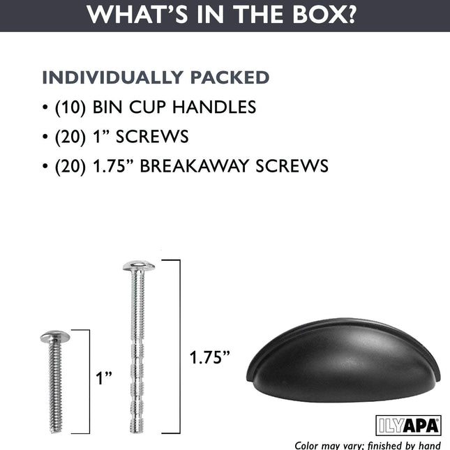 Black Kitchen Cabinet Pulls - 3 Inch Hole Center Bin Cup Drawer Handles - 10 Pack of Kitchen Cabinet Hardware