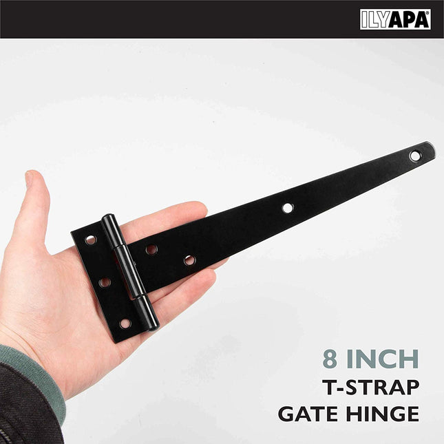 Ilyapa Heavy Duty Gate Hinges, 6 Pack - 8 Inch Outdoor T Strap Hinges for Barn Door, Shed or Wooden Fences