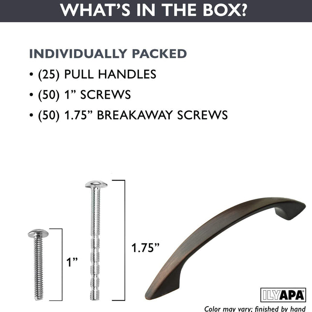 Oil Rubbed Bronze Kitchen Cabinet Pull Handles - 3 Inch Hole Center Handle Pulls - 25 Pack of Kitchen Cabinet Hardware