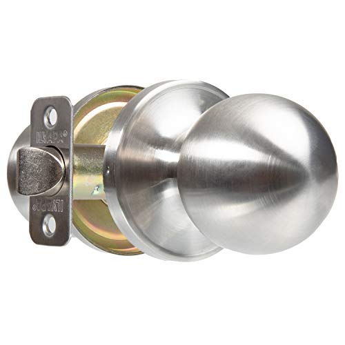 Ilyapa Passage Door Knob for Hall/Closet - Ball, Satin Nickel Interior Keyless Non Locking Round Door Handle, Satin Nickel