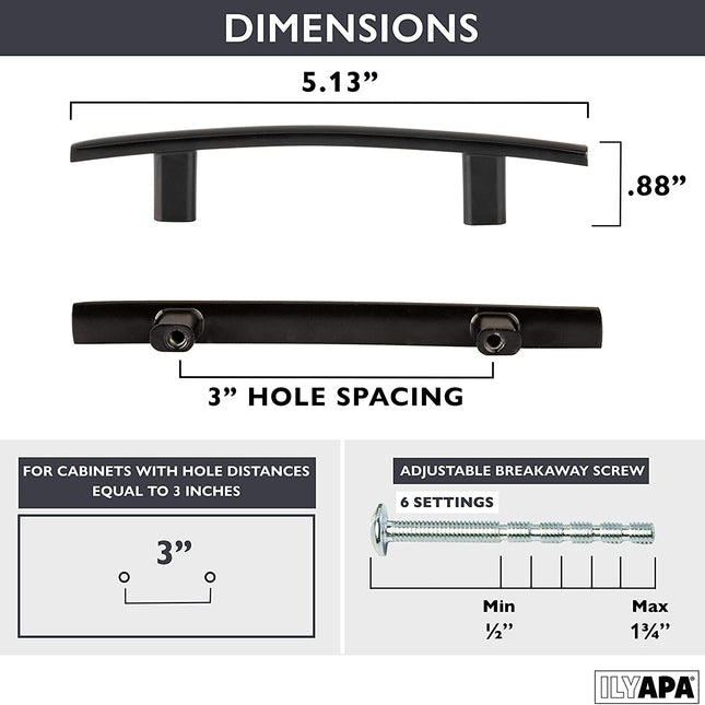Oil Rubbed Bronze Kitchen Cabinet Handles - 3 Inch Hole Center Curved Bar Pulls - 25 Pack of Kitchen Cabinet Hardware