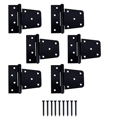 Ilyapa Heavy Duty Shed Door Hinges, 6 Pack - Black Cold Rolled Steel Square Hinges for Gate, Barn or Storage Shed