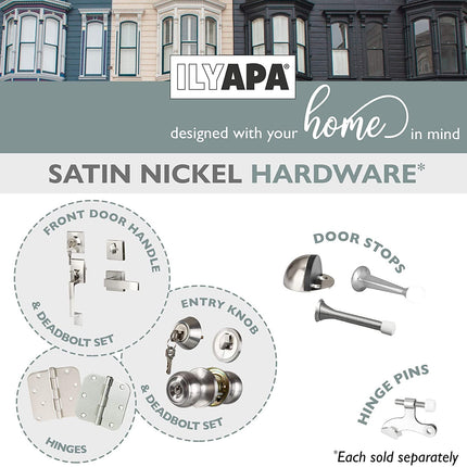 Ilyapa 18 Pack Brushed Nickel Door Hinges for Doors, 3.5 x 3.5 Inch Interior Satin Nickel Door Hinges Door Hardware, for Doors 3 1/2 Inches, with 5/8 Inch Radius Corners