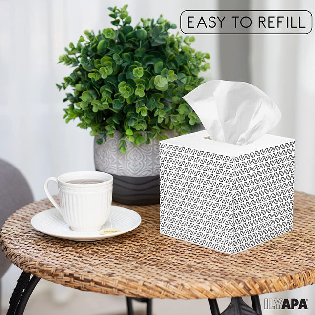 Ilyapa Wooden Tissue Box Cover, White Wood Triangle Design - Modern Printed White Wooden Tissue Holders