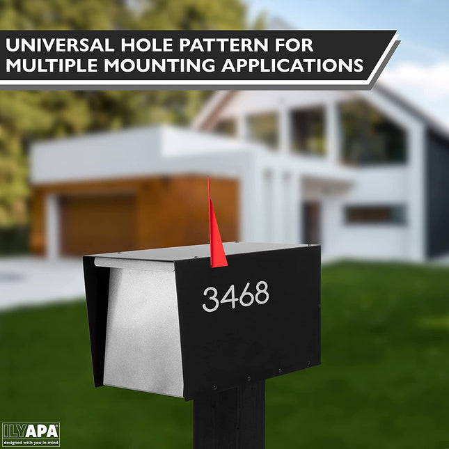 Ilyapa Modern Design Mailbox, Ready to Post Mount - Black Powder Coated Steel Heavy Duty , All Weather