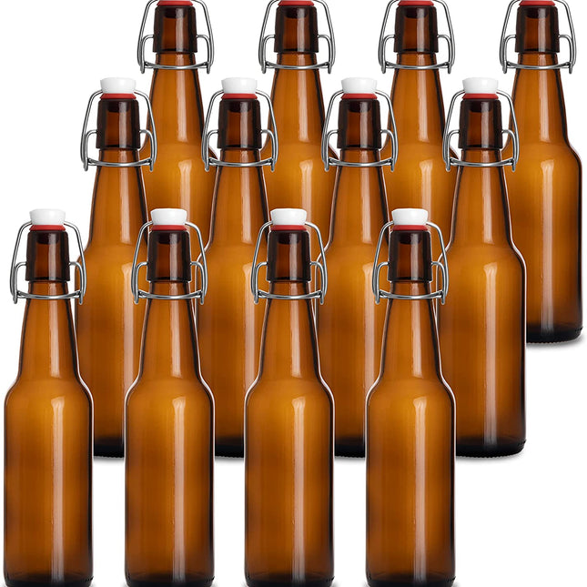 Ilyapa 16 oz Amber Flip Top Glass Beer Bottles for Home Brewing, Set of 12