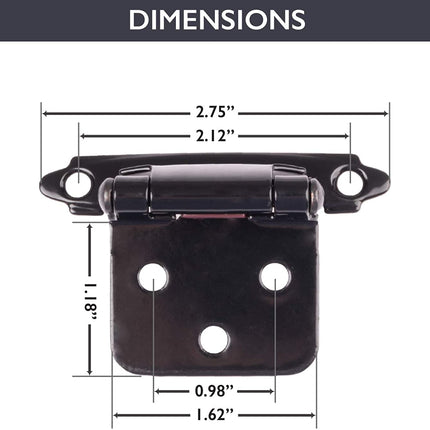 Self Closing Cabinet Hinges Black, 50 Pack - Variable Overlay Flush Kitchen Cabinet Door Hinge Hardware