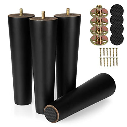 Ilyapa Wooden Furniture Feet - Set of 4 Black 8 Inch Tapered Replacement Furniture Leg for Sofas, Chairs, Loveseats, Ottoman, Dressers, End Tables