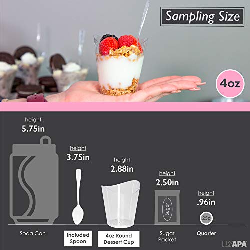 100 Mini Plastic Dessert Cups with Spoons - 4 oz Round Dessert Shooters