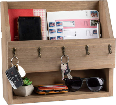 Ilyapa Rustic Wooden Key and Mail Holder with Shelf - Wall Mounted