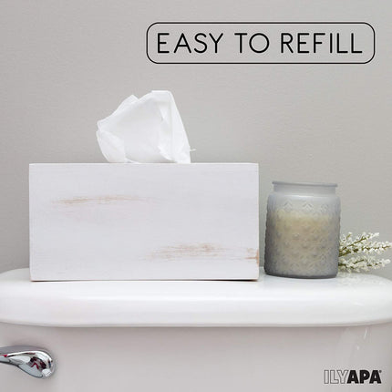 Ilyapa Wood Tissue Box Cover, 2 Pack Rectangular - Rustic Farmhouse White Wooden Tissue Holders