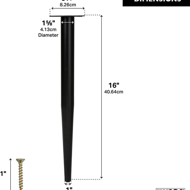 Ilyapa Tapered Metal Furniture Leg-Set of 4 Black 16" Replacement Furniture Feet