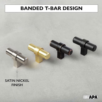 Satin Nickel Kitchen Cabinet Knobs, 10 Pack - Contemporary T-Knob Drawer Pull Handle Hardware