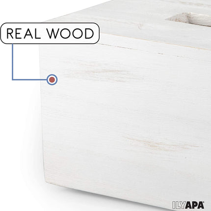 Ilyapa Wood Tissue Box Cover Rectangular - Rustic Farmhouse White Wooden Tissue Holder
