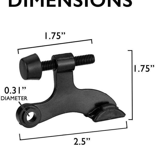 6 Pack Hinge Pin Black Door Stops -Heavy Duty Adjustable Door Stopper 2-1/2" x 1-3/4",with Black Rubber Bumper Tips