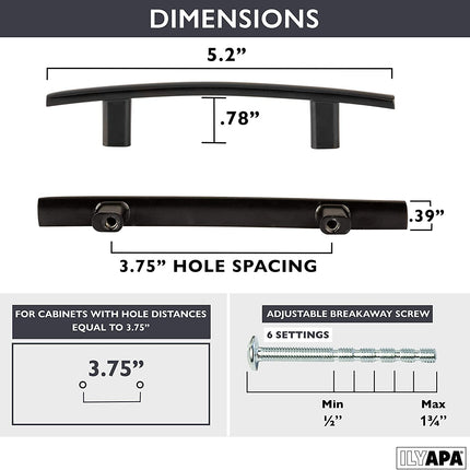 Black Kitchen Cabinet Handles - 3 Inch Hole Center Curved Bar Pulls - 25 Pack of Kitchen Cabinet Hardware