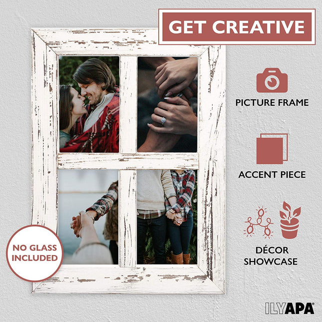 Ilyapa Window Frame Wall Decor 2 Pack - 11x15" Rustic White Wood
