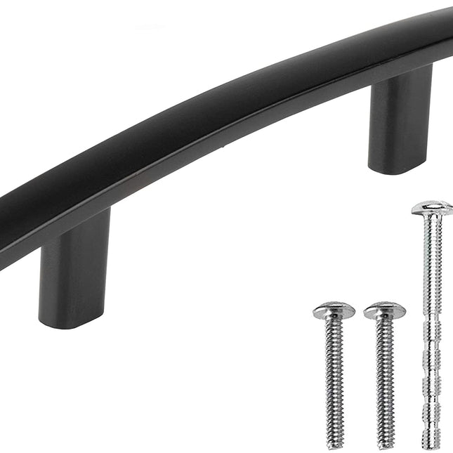 Ilyapa Black Kitchen Cabinet Handles - 3 Inch Hole Center - 5 Pack of Curved Bar