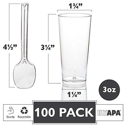 100 Mini Plastic Dessert Cups with Spoons - 3 oz Round Dessert Shooters