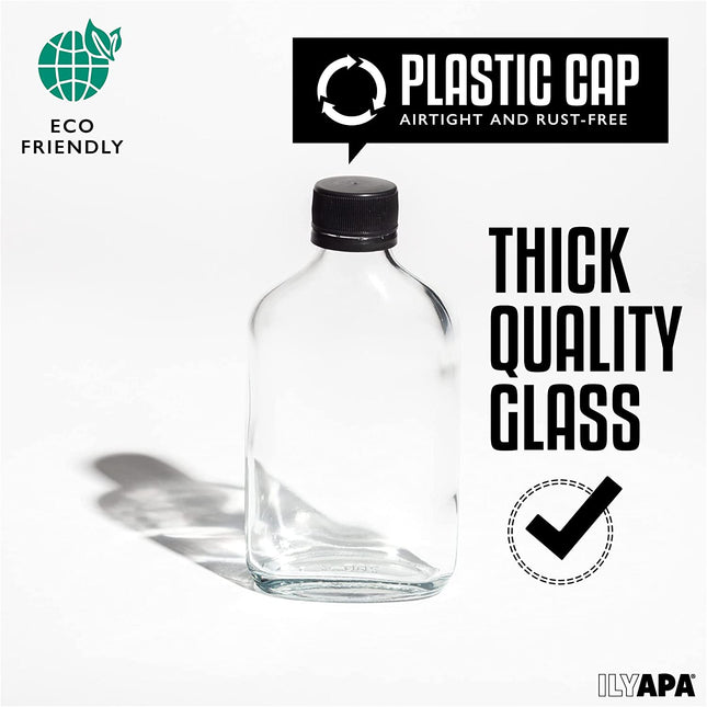 Ilyapa Ilyapa 200 ml Glass Flask Bottle - 12 Pack Liquor Pocket Flask with Plastic Top, Sauce, Oil, Syrup Bottle